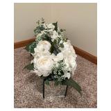 Artificial White Hydrangea Bouquet with Eucalyptus in Two White Ceramic Vases