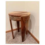 Handmade Round Wood Side Table - Mixed Hardwood Plank Top, Solid Legs