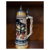German Beer Stein with Pewter Lid - Hand Painted Scene, In Freud Und Leid