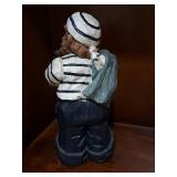 Hand-Carved Wooden Sailor Figurine with Pipe on Base