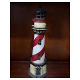 Decorative Lighthouse Figurine - Red and White Striped Tower with Teal Lantern