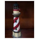 Decorative Lighthouse Figurine - Red and White Striped Tower with Teal Lantern