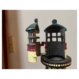 Decorative Lighthouse Figurine - Red and White Striped Tower with Teal Lantern