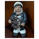Hand Carved Wooden Nautical Captain Figurine with Ship Wheel - Made in China