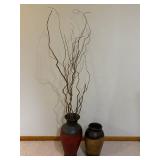 Two Tall Ceramic Vases with Black-Red Gradient Glaze