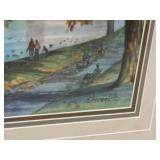 Framed Cityscape Painting with Autumn Trees - Signed Lower Left
