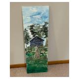 Original Forest Cabin Landscape Painting on Canvas - Folk Art Style