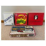 Sequence, Apples to Apples, Scattergories & Vanity Chase Board Games (Lot of 4)