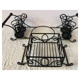 Wrought Iron Plant Stand with Scrollwork and Central Grid Shelf