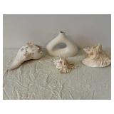 Donut-Shaped Ceramic Vase & Assorted Seashells - Coastal Decor Display