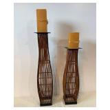 Pair of Woven Floor Sculptures on Black Bases with Cardboard Boxes