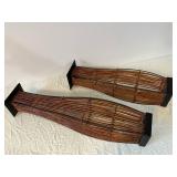 Pair of Woven Floor Sculptures on Black Bases with Cardboard Boxes