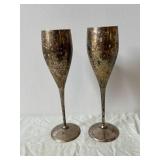 International Silver Co. Silver Plate Champagne Flutes & Engraved Trays (Lot of 4)