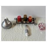 Decorative Lava Lamp Centerpiece with Three Pillar Candles on Pebble Tray