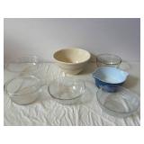 Assorted Glass Bowls & Striped Ceramic Mixing Bowl - Clear Glass, Blue Floral & Blue Bowls