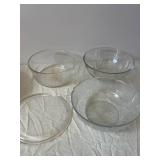 Assorted Glass Bowls & Striped Ceramic Mixing Bowl - Clear Glass, Blue Floral & Blue Bowls