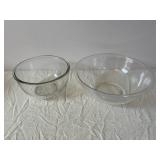 Assorted Glass Bowls & Striped Ceramic Mixing Bowl - Clear Glass, Blue Floral & Blue Bowls