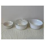CorningWare French White Stoneware Bakeware Set - Large Rectangular Dish with Glass Lid and 3 Square