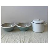 Made in Italy MarketPlace Teal Enamel Bowls (Set of 3) & White Enamel Stock Pot
