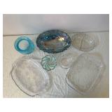 Iridescent Carnival Glass Vase & Rainbow Bowl with Clear Floral Dishes - Assorted Glassware