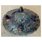 Iridescent Carnival Glass Vase & Rainbow Bowl with Clear Floral Dishes - Assorted Glassware