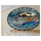 Iridescent Carnival Glass Vase & Rainbow Bowl with Clear Floral Dishes - Assorted Glassware