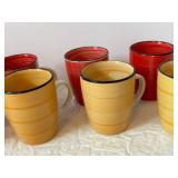 Gibson Home Dinnerware Set - Red and Yellow Swirl Mugs, Bowls & Plates