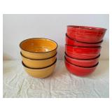 Gibson Home Dinnerware Set - Red and Yellow Swirl Mugs, Bowls & Plates