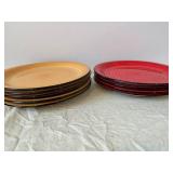 Gibson Home Dinnerware Set - Red and Yellow Swirl Mugs, Bowls & Plates