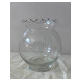 Libbey Clear Crystal Vases with Ruffled Rim and Starburst Centerpiece Bowl - Made in USA