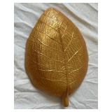 Amber Glass Leaf Shaped Dishes - 3 Piece Set with Pressed Vein Pattern