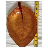 Amber Glass Leaf Shaped Dishes - 3 Piece Set with Pressed Vein Pattern