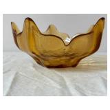 Amber Glass Leaf Shaped Dishes - 3 Piece Set with Pressed Vein Pattern
