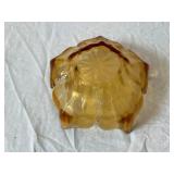Amber Glass Leaf Shaped Dishes - 3 Piece Set with Pressed Vein Pattern