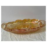 Amber Glass Leaf Shaped Dishes - 3 Piece Set with Pressed Vein Pattern