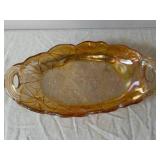 Amber Glass Leaf Shaped Dishes - 3 Piece Set with Pressed Vein Pattern