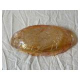 Amber Glass Leaf Shaped Dishes - 3 Piece Set with Pressed Vein Pattern