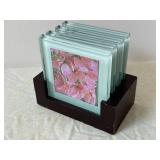 Blue Speckled Ceramic Pitcher with Frosted Glass Vases & Mint Green Photo Frames