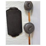 Cast Iron Cookware Set - 2 Pots with Lids & Grill Pan (Lot of 3)