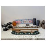 Rustic Outdoor Decor Lot - Lanterns, Bear Sculpture, Hello Summer Sign, Lake Signs & Nature Plaque