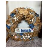 Riverdale Beach Nautical Decor Set - Burlap Wreath, Beach Sign & Cushions