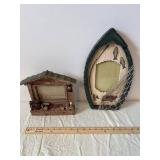 Two-Piece Handmade Nautical Decor Set - Fishing Cabin Diorama & Boat Frame