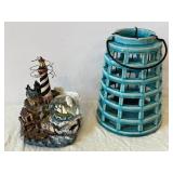 Turquoise Lighthouse Diorama with Coastal Village Snow Globe Base - 9-Inch Tall