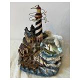Turquoise Lighthouse Diorama with Coastal Village Snow Globe Base - 9-Inch Tall