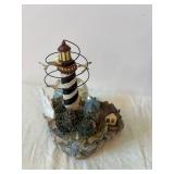 Turquoise Lighthouse Diorama with Coastal Village Snow Globe Base - 9-Inch Tall