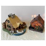 Miniature Village House Diorama with Stone Chimney and Pine Trees - Made in China
