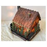 Miniature Village House Diorama with Stone Chimney and Pine Trees - Made in China