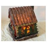 Miniature Village House Diorama with Stone Chimney and Pine Trees - Made in China