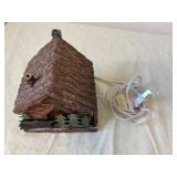 Miniature Village House Diorama with Stone Chimney and Pine Trees - Made in China