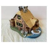 Miniature Village House Diorama with Stone Chimney and Pine Trees - Made in China